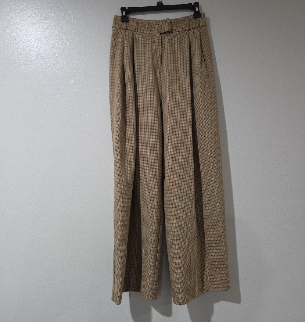 Topshop Tan Plaid Wide-Leg Women’s Trousers